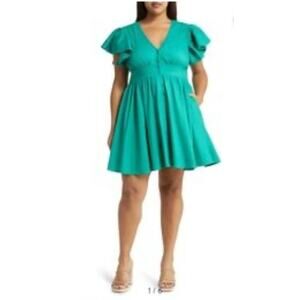 Chelsea 28 Green Enamel A-Line Linen Blend Mini Dress - Womens Size L